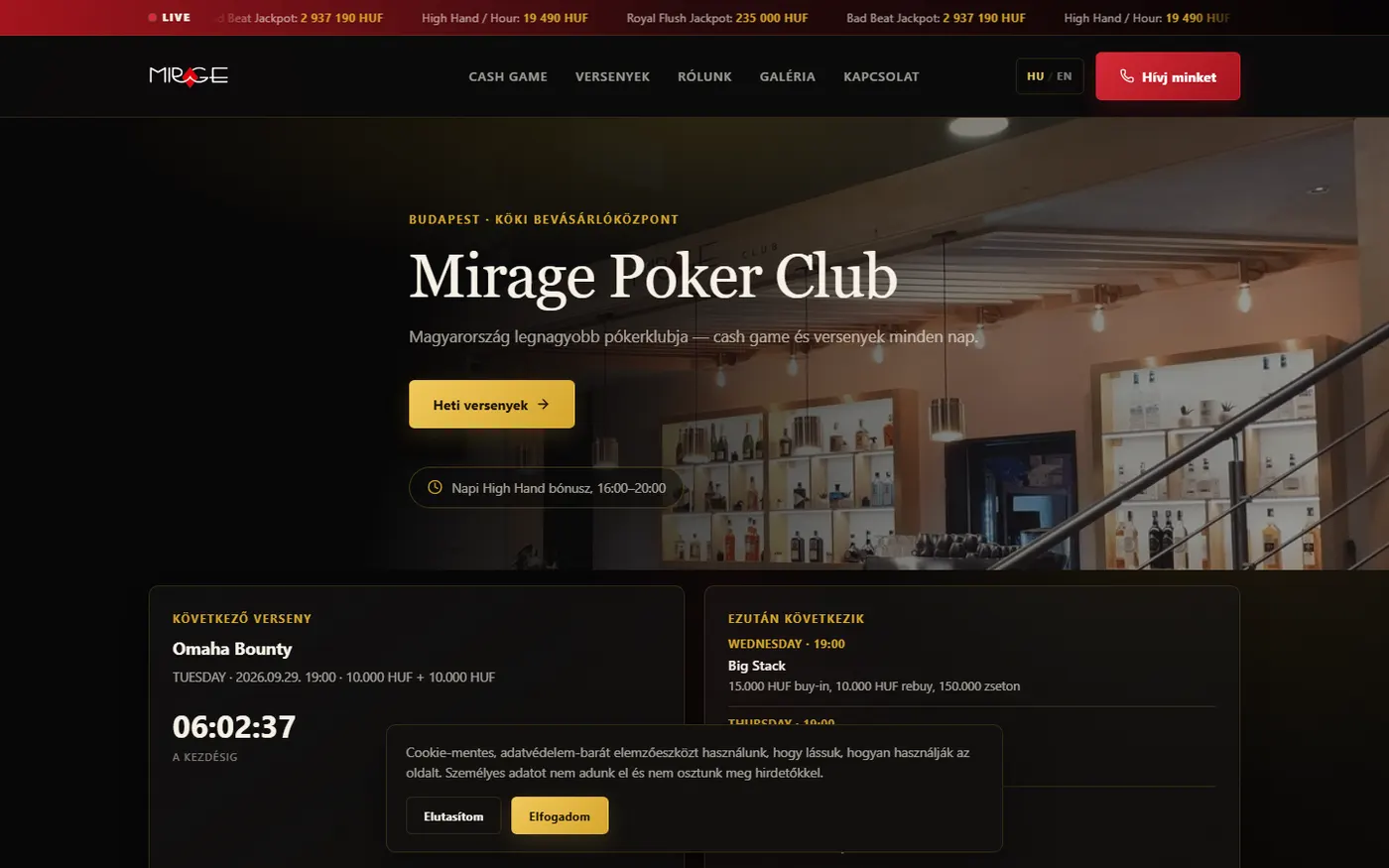 Mirage Poker Club: kezdőlap